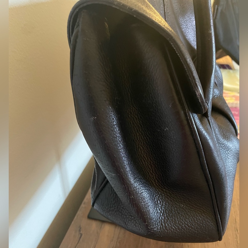 SALVATORE FERRAGAMO Black Leather Gancini Satchel Flap Bowler Bag Italy - Picture 7 of 17